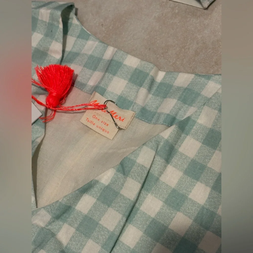 🐰Meri Meri Dusty Mint Gingham 2-Piece Bunny Costume Vest & Ears Set O/S